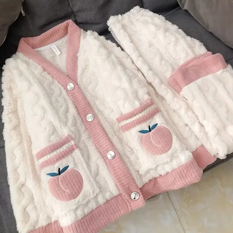 Set pigiama invernale da donna più velluto patchwork più spesso flanella homewear studenti dolce e confortevole indumenti da notte allentati adorabili ins