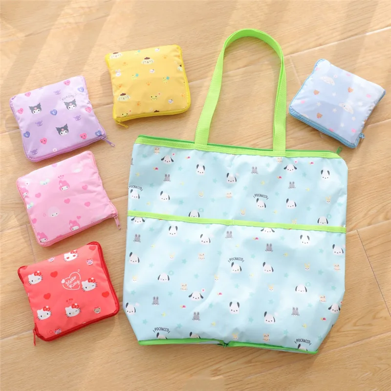 Sanrio Melody Eco Bag Foldable Large Capacity Zipper Supermarket Shopping Bag Kurome Shoulder Grocery Bag