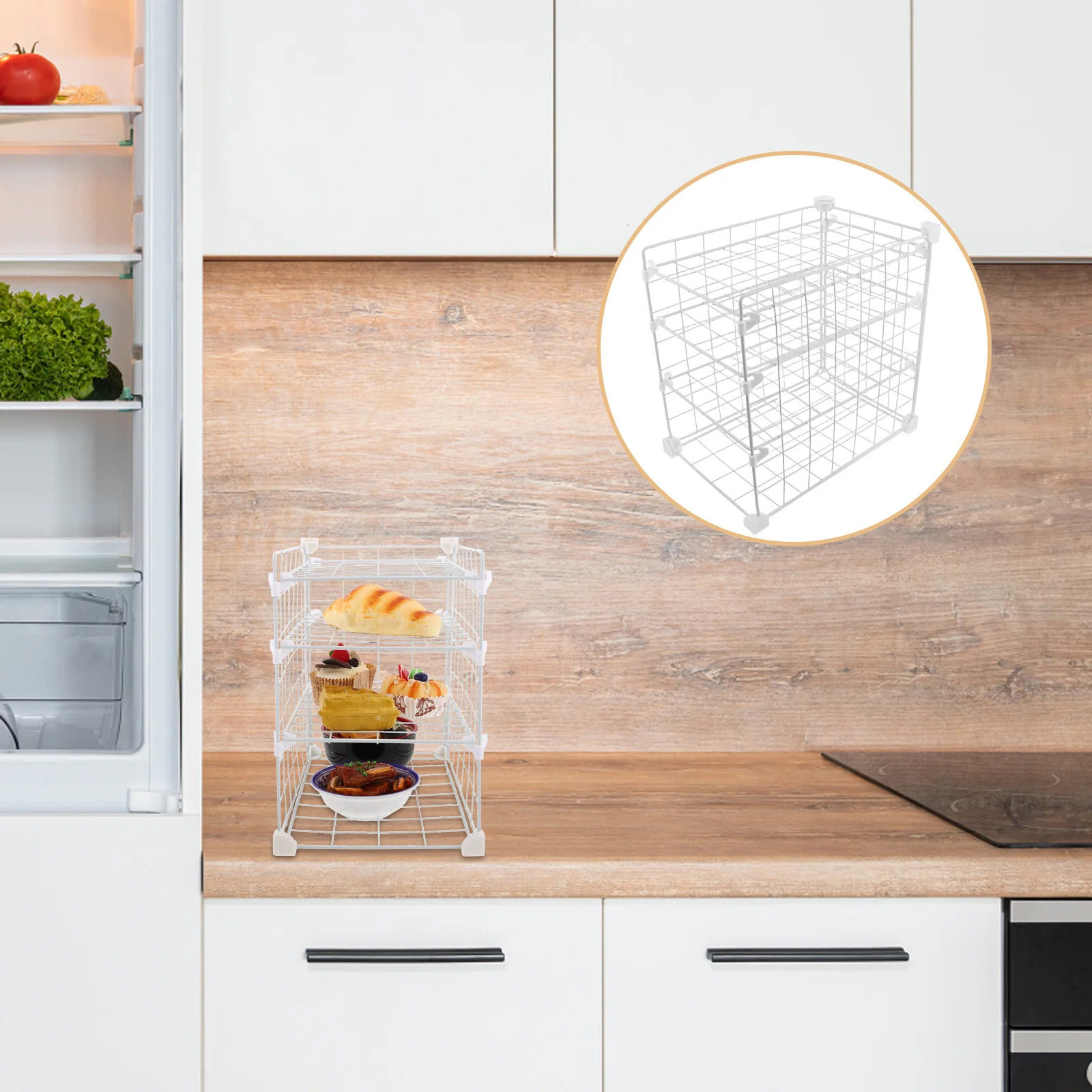 

Refrigerator Storage Rack Metal Wire Tiered Adjustable Shelves Kitchen Cabinet Organizer Freezer Fridge Space Saver Plate Bowl