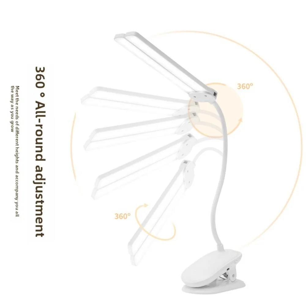 

New Dual-Head Rechargeable Clip Desk Lamp For Students, Eye Protection, Study-Specific, Dormitory Bedroom, Foldable, Plug-In