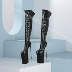 Black Metal Heels Platform Boots Matte Leather Side Zipper British Style Fashion Party Over Knee Boots 2024 Zapatos Para Mujere