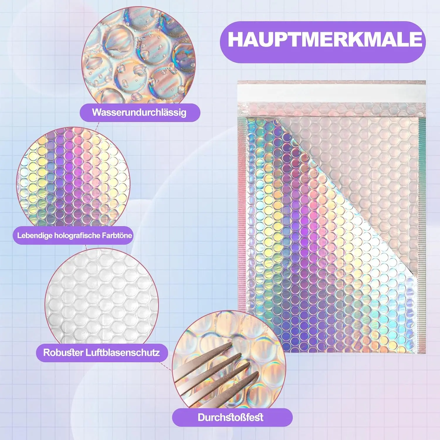 Laser Rainbow100Pcs Holográfico Mailer Mailing Envelope Saco de correio à prova d'água Saco de embalagem de envelope de bolha acolchoado para envio