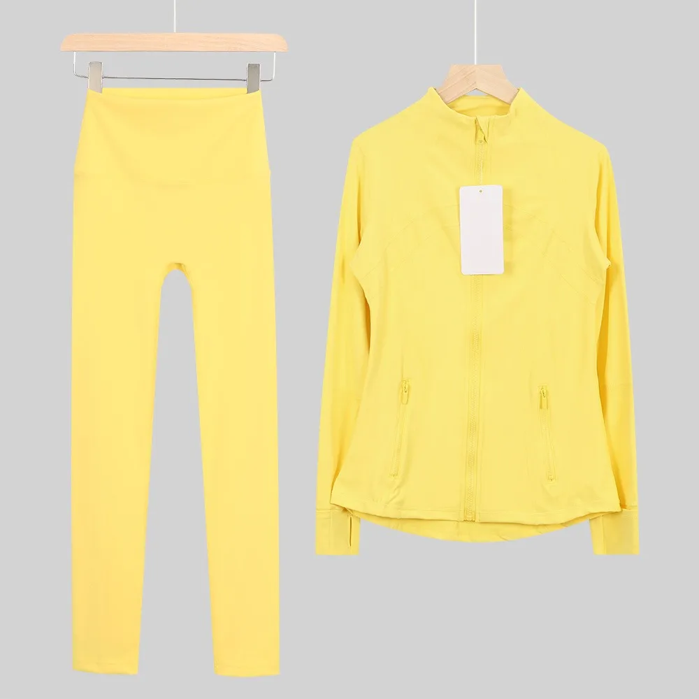 

Women Yoga Outfit Pants+Jackets 2 PCS Suits Exercise Close-Fitting Fitness Wear Running Elastic Workout Sportswear Trouser Tops