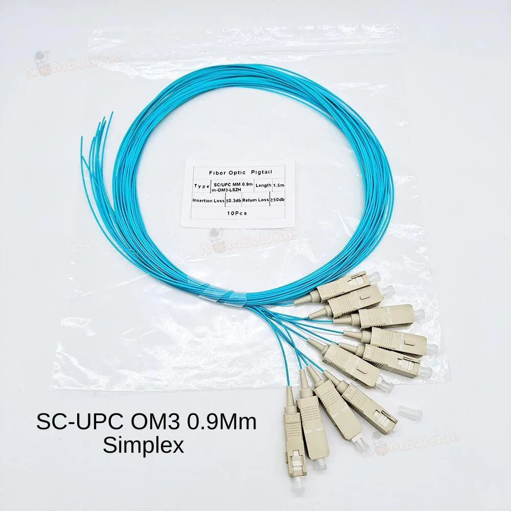 OM3 SC UPC Connector 0.9MM 1.5 Meter Length Fiber Optic Pigtails FTTH