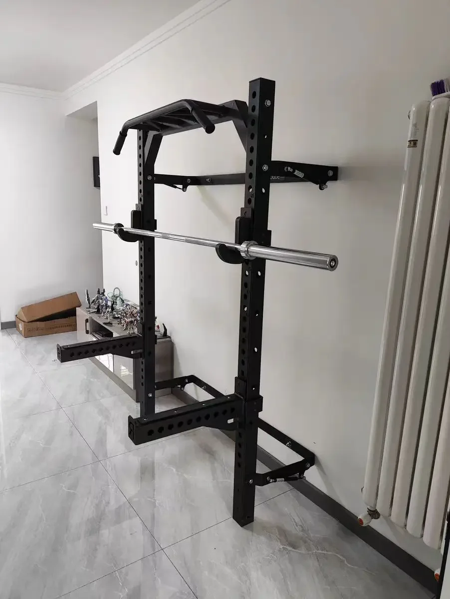 Wall Mounted Squat Rack Multifunctional Home Gym Equipment Adjustable Foldable Pulldown Bench Press Rack
