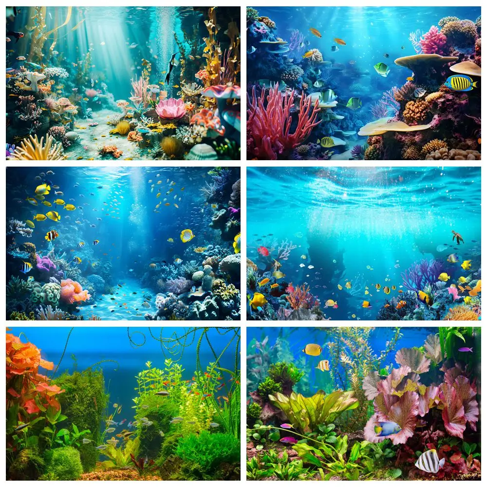 

Underwater World Seabed Backdrop Ocean Water Undersea Fish Coral Aquarium Tank Baby Birthday Party Photography Background Decor