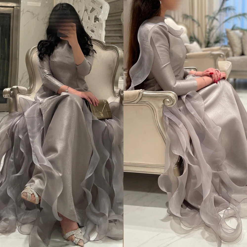 Yipeisha gaun acara Bespoke Satin Tulle A-line kerah tinggi Formal malam gaya Modern yang indah