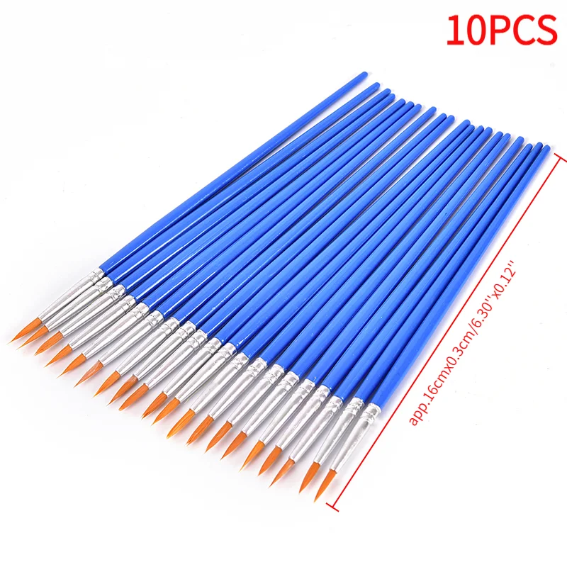 #Hot Sale 10Pcs Nylon Hair Artist Paint Brush Acrylic Watercolor Round Fine Hand Point Tip