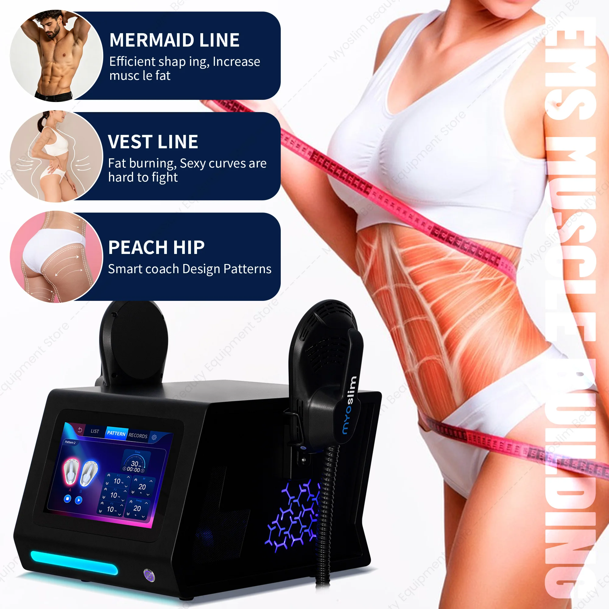 6500W EMS Body Sculpting Machine with 2 Handles High-EMT Muscle Building Fat Burning Non-Invasive Slimming Device for Spa