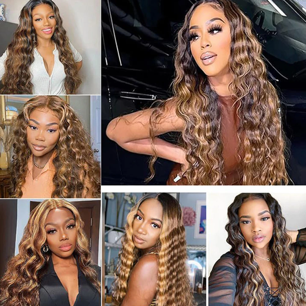 Highlight Deep Wave Bundles P4/27 Human Hair Bundles 20 22 24 Inches 12A Brazilian Virgin Human Hair Extensions 100% Human Hair