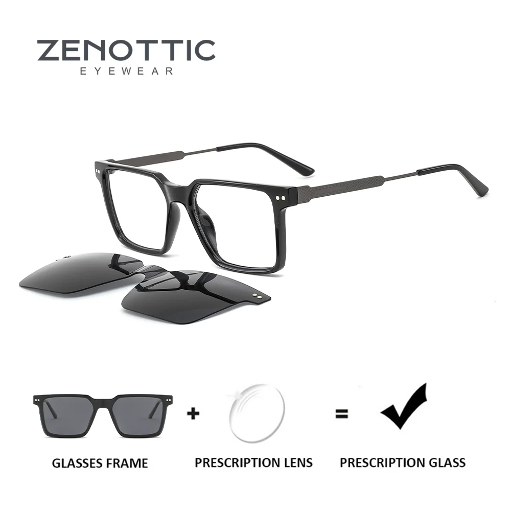 

ZENOTTIC квадратные очки по рецепту с магнитной клипсой для унисекс TR90, поляризационные солнцезащитные очки UV400, прогрессивные оптические солнцезащитные очки