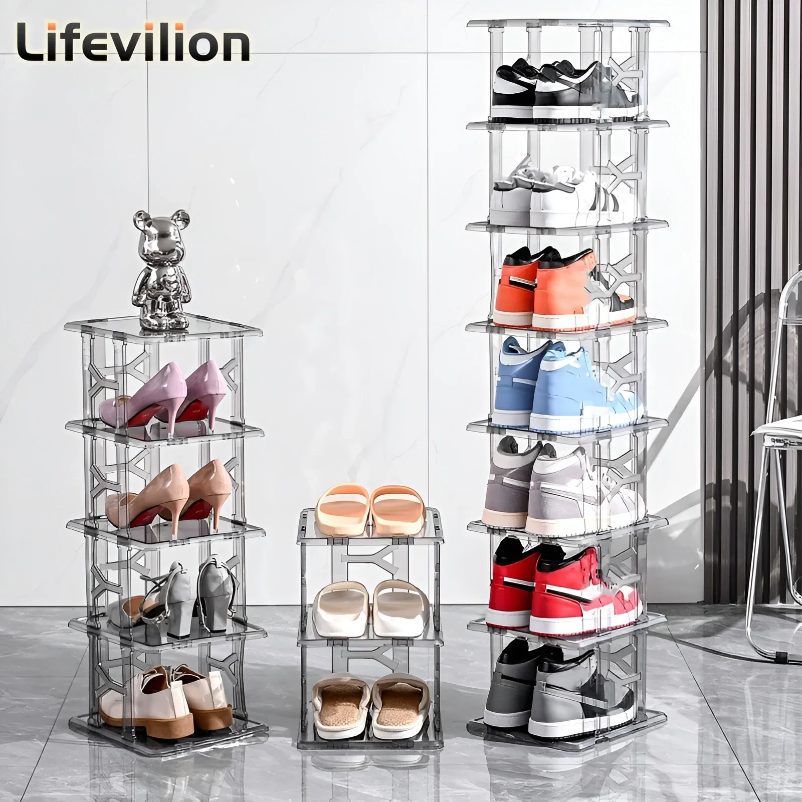 Shoe Rack 3/6 Layers Shoe Shelf Simple Clear Plastic Foldable Shoe Storage Organizer Shoe Shelf Stand for Living Room Dormitory