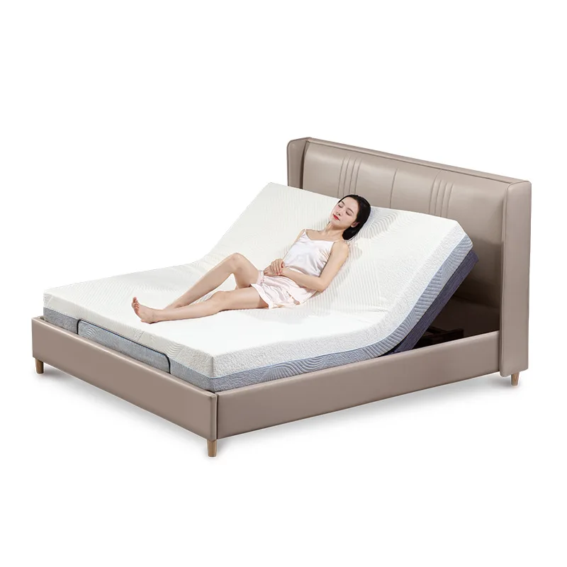 

Modern simple foldable electric bed frame smart lifting home master bedroom leather double solid wood