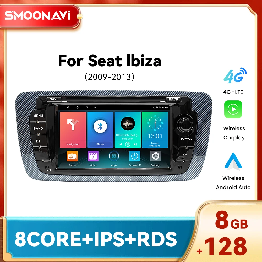 Navigazione autoradio wireless Carplay per Seat Ibiza 6J MK4 SportCoupe Ecomotive Cupra 2009-2013 Android14 128GB GPS DSP 4G Wifi
