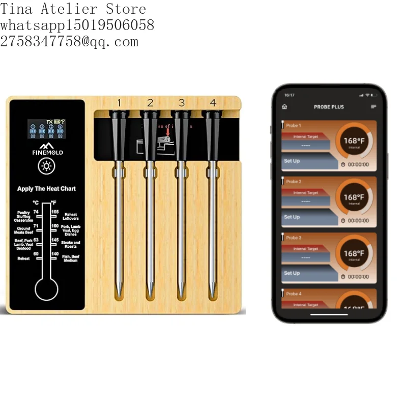 4 Probes 400FT Bluetooth Wireless Meat Food Thermometer Digital with LCD Display for Grill Oven Kitchen, Smoker & Rotisserie