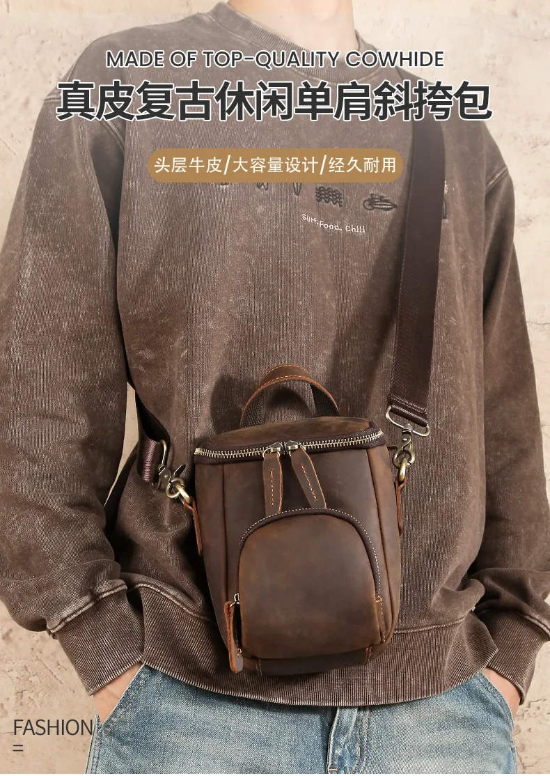 

Мужская сумка через плечо, сумка-ведро из воловьей кожи с верхним слоем в стиле ретро, женская ручная сумка через плечо для путешествий на открытом воздухе