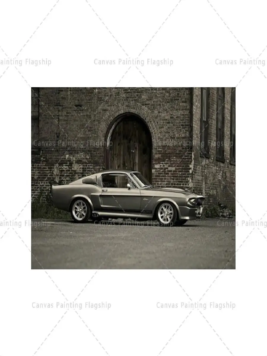 Vintage Ford Mustang Classic Car Canvas Wall Art Print, Retro Vehicle Poster for Living Room Decor