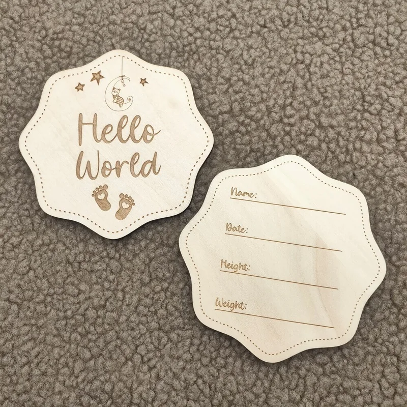1Pieces Hello worldBaby Photography Props Wood Commemorative Wood Card Growth Milestone Wood Piece