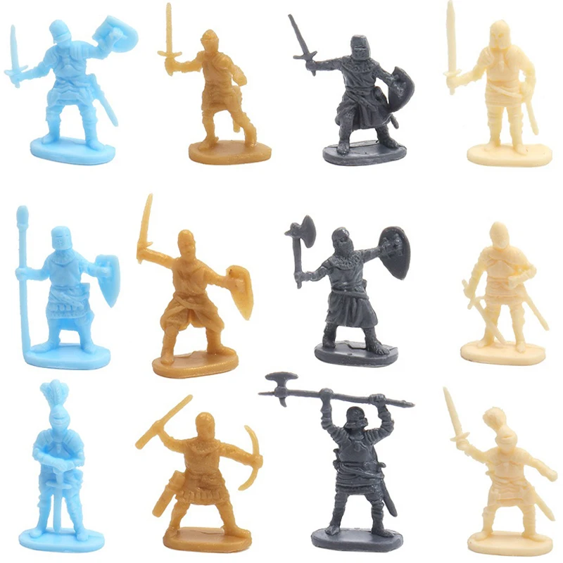 100PCS/Pack Ancient Warriors Soldier Miniature 1:72 Scale Medieval Soldier Model Colorful DIY War Scene Decoration Materials ZYF