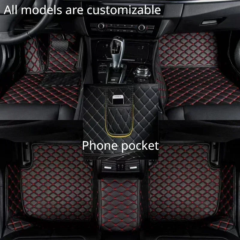 Custom Car Floor Mats for Chevrolet Malibu 2016-2022 Year Artificial Leather Phone Pocket Carpet Interior Car Accessories