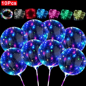 10 pièces ballons colorés LED Bobo ballon bulle claire Globle brillant chaîne lumière avec bâtons Halloween noël fête fournitures