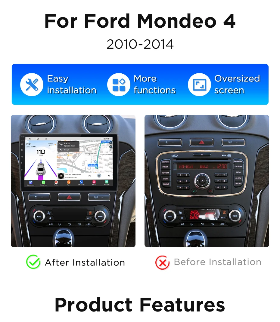 Junsun Android 14 Wireless CarPlay Autoradio für Ford Mondeo 4 MK4 2010-2014 RDS 4G WiFi GPS BT Multimedia Stereo 360 Kamera RDS – Detail 6