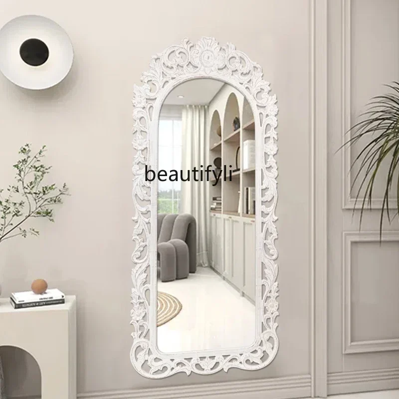 

French light luxury carved living room entrance decorative mirror American retro wall-mounted full-length mirror9338