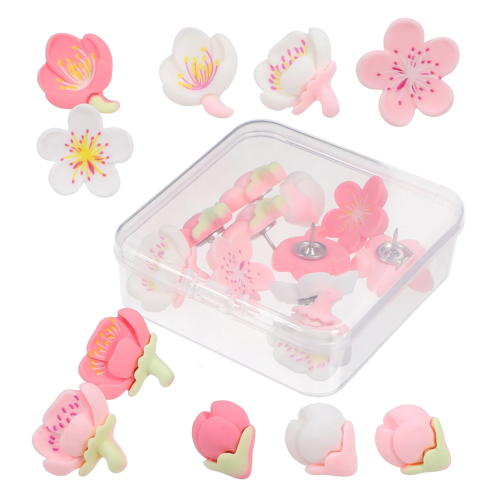 20 Pcs Resin Peach Blossom Thumbtack Mini Push Pins Metal Delicate Thumbtacks