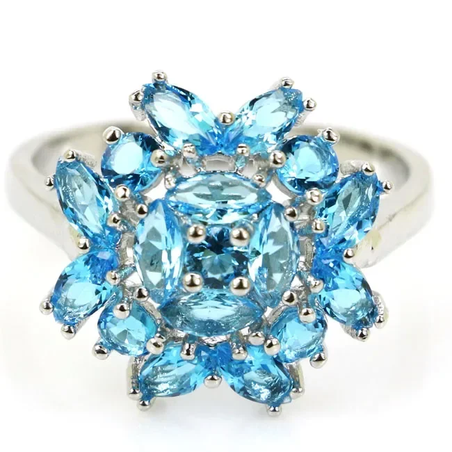 Кольца из искусственного серебра 925, кольца в форме цветка, зеленый изумруд, швейцарский синий топаз, танзанит, золотой цитрин, перидот