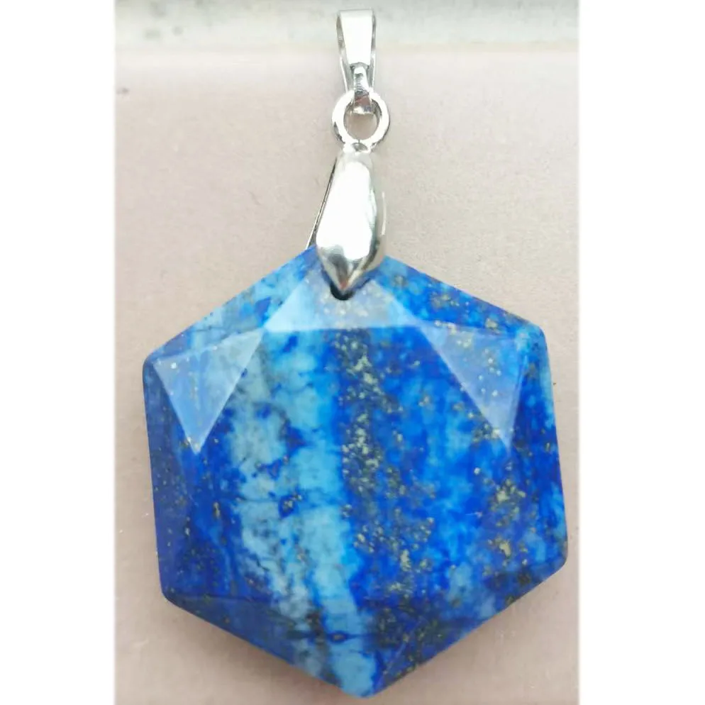 Beautiful jewelry  Natural Lapis Lazuli Hexagon Women Men Pendant Bead PC5693