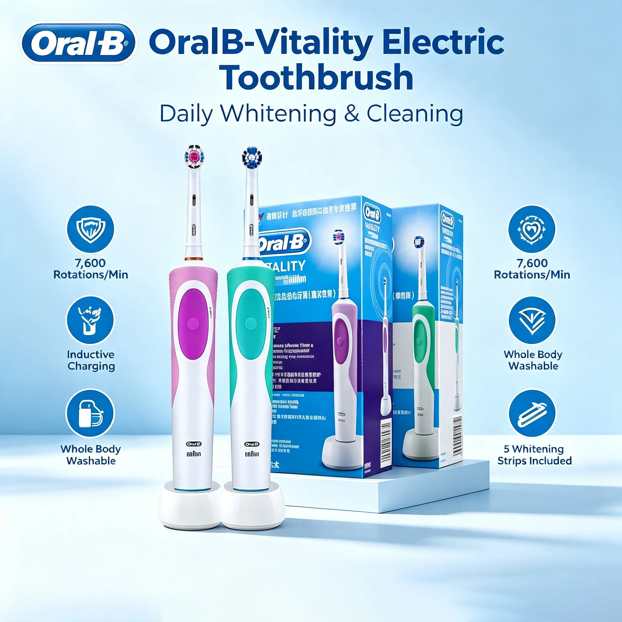 Oral B Vitality Electric Toothbrush 2D Rotating Oscillating Rechargeable IPX7 Waterproof Precision Clean Tooth Brush