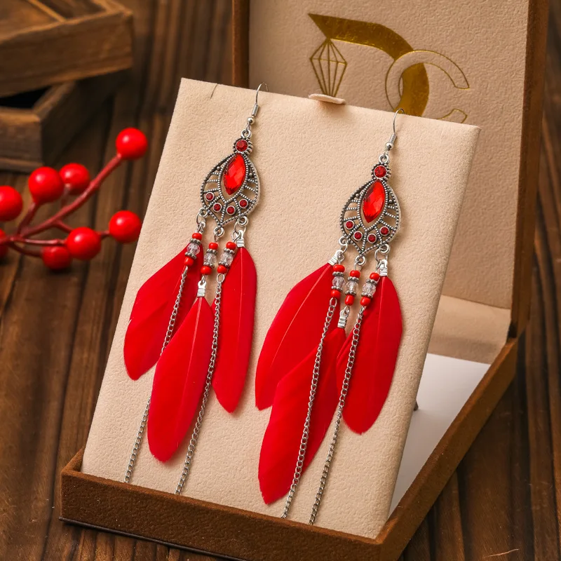 Bohemian Wasser Tropfen Feder Ohrringe für Frauen Mode Elegante Frische Strass Kette Quaste Ohrringe Party Urlaub Schmuck – Detail 12