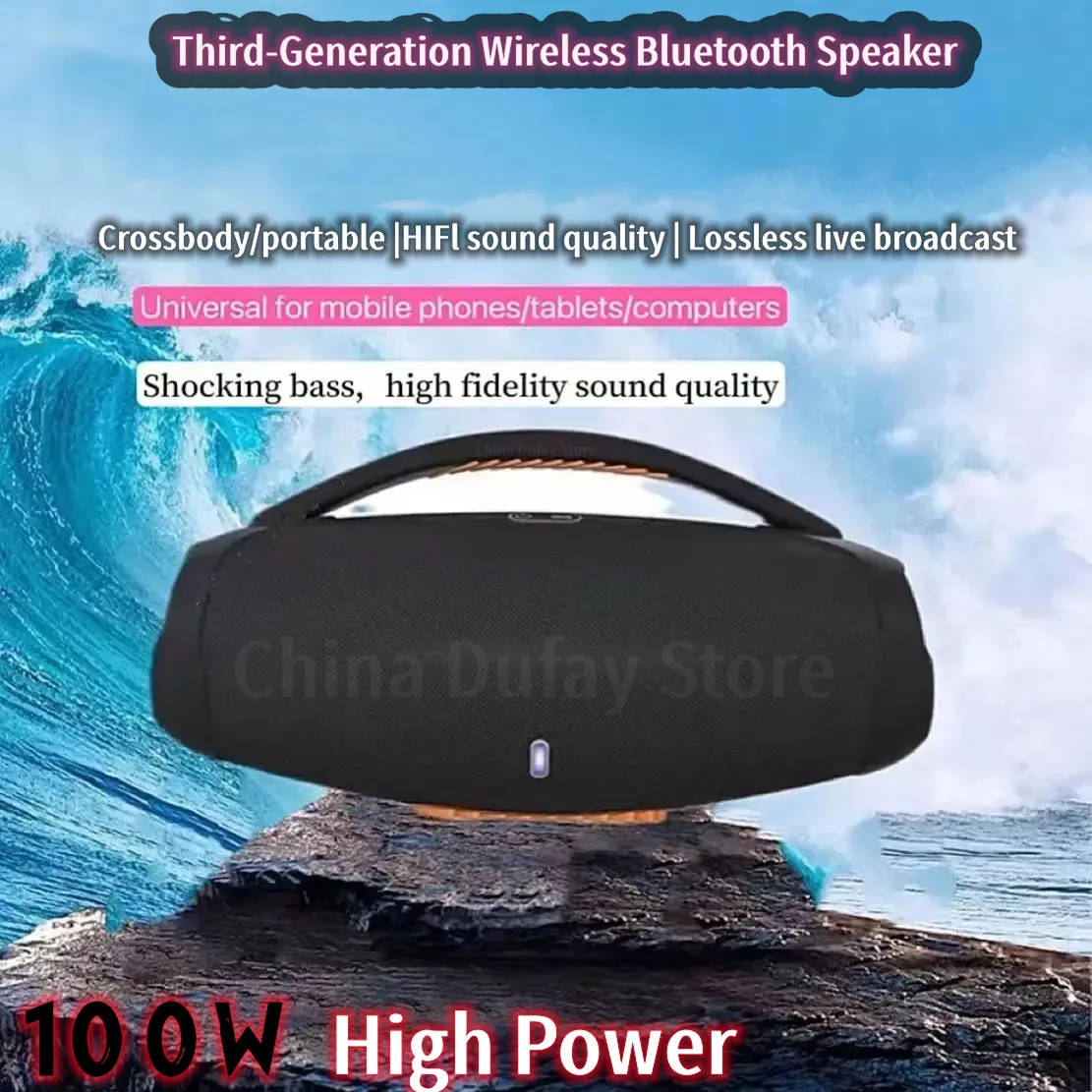 100W High-Power Bluetooth Speaker Outdoor Portable Waterproof RGB Color Light Wireless TWS Subwoofer 360 Stereo Surround Speaker