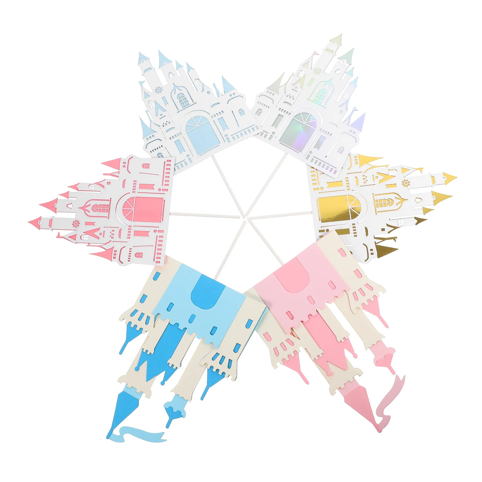 

6pcs Castle Decoration Insert Multi-layer Cake Ornament Bright Colorful Cupcake Toppers for Birthday Wedding Party