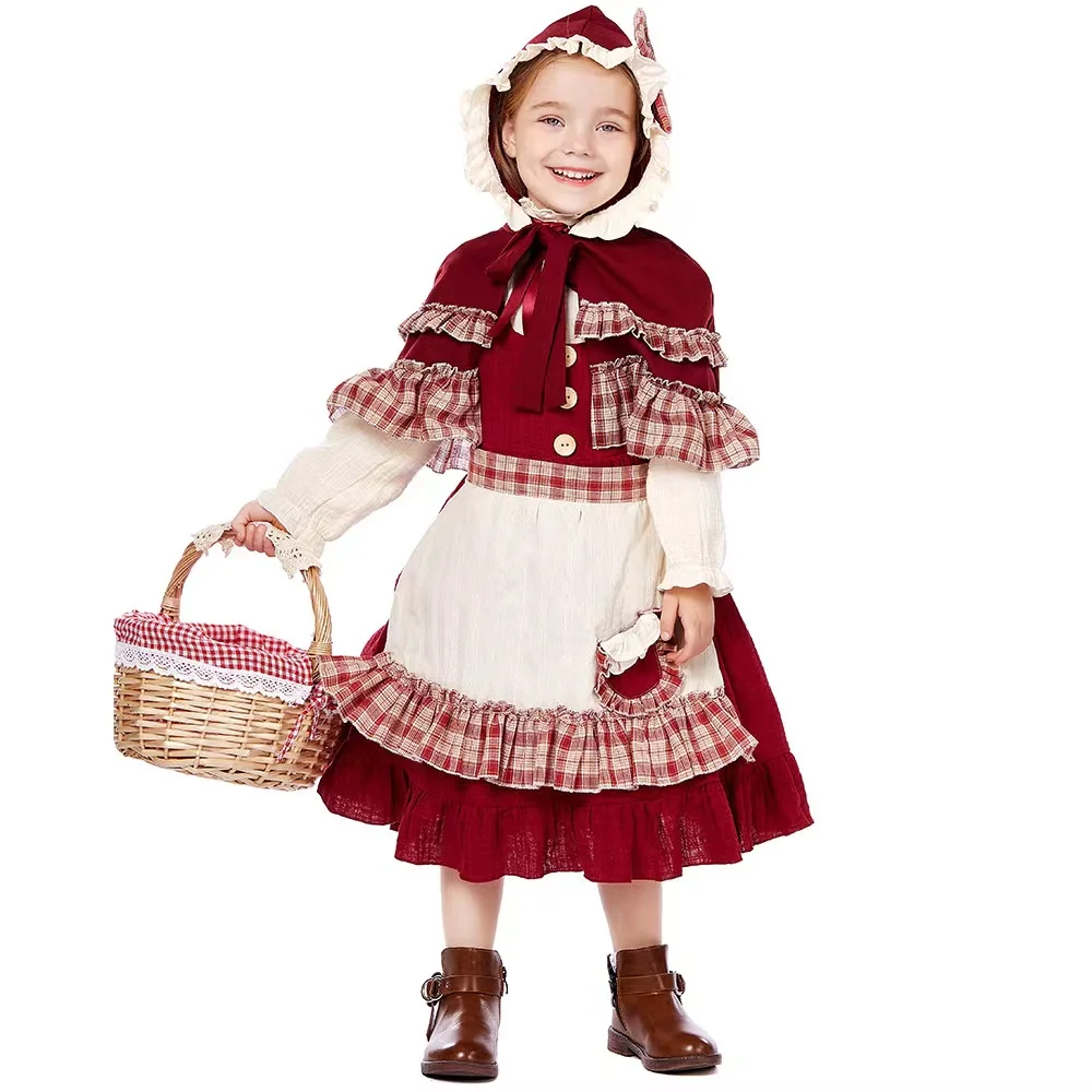 Meisjes Roodkapje Anime Cosplay Kids Kinderen Halloween Lolita Kostuums Carnaval Purim Stadium Rollenspel Party Dress