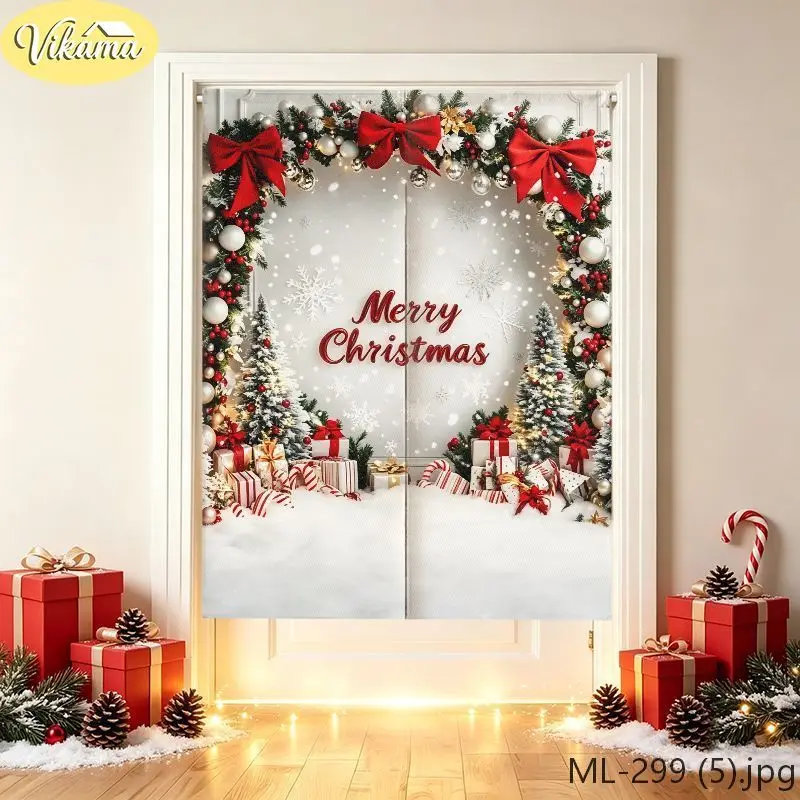 VIKAMA Classic Winter Christmas Door Curtain, Christmas Tree Gift Half Door Curtain, Entryway Privacy Screen, Home Decor