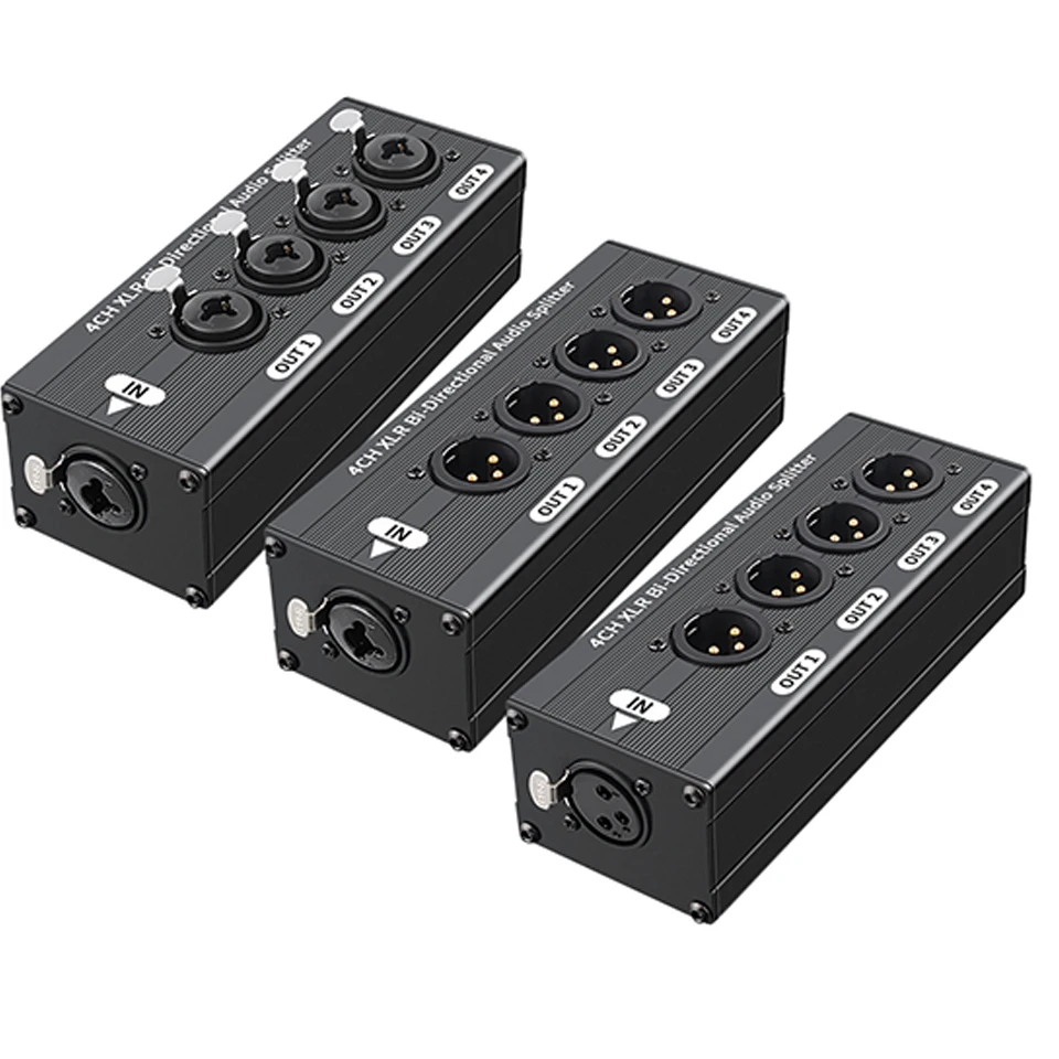 Répartiteur audio équilibré XLR 1x4, 3 broches, 1 entrée 4 sorties, boîtier de distribution de signal audio sans alimentation pour distribution audio