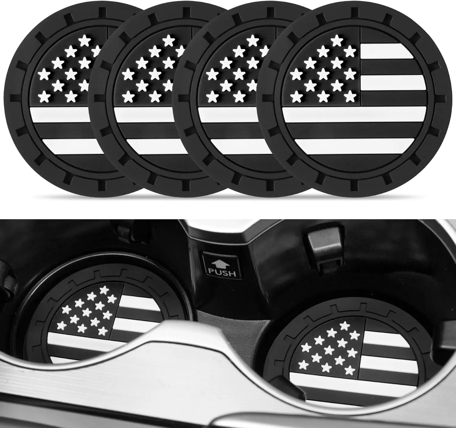 4pcs American Flag Non-Slip Insert Car Cup Coaster,Car Accessories Interior for Women and Man(Black)