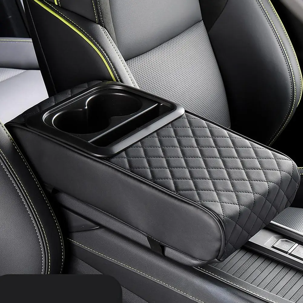 Auto-Armlehnen-Konsolenverlängerung mit 2 Getränkehaltern, Erhöhungspolster aus PU-Leder, universelle Auto-Innenraum-Aufbewahrungsbox, Taschentuch-Organizer – Detail 4