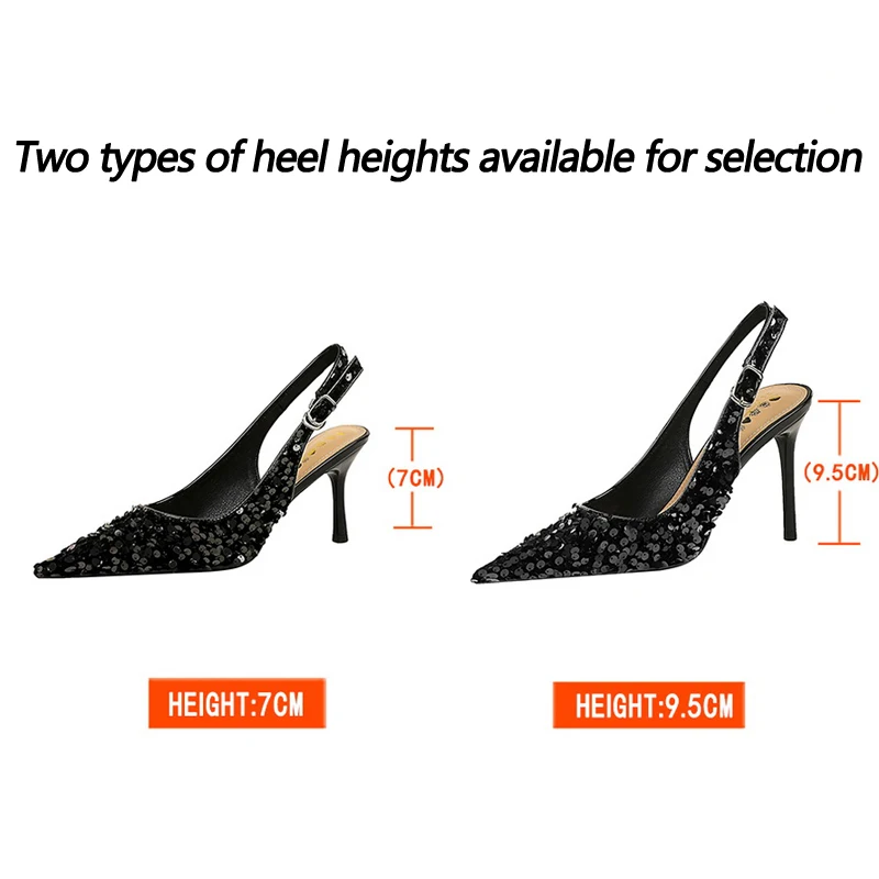 Summer Women 7 Cm 9.5cm Heels Sequin Women Pumps Luxury Banquet Shoes Sexy Party Shoes Fashion High Heels Wedding Shoes Sandals