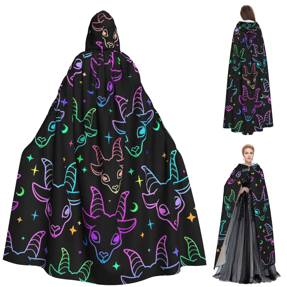Little BaphometPastel Goth Kawaii Pastel Creepy Long Hooded Cloak Witch Medieval Costume Cosplay Cape HalloweenCoat Adult Unisex - view 3