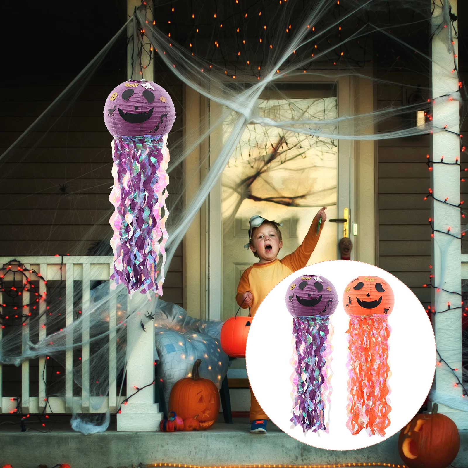 

2 Pcs Pumpkin Jellyfish Paper Lanterns Halloween Party Decorations Supplies Hanging LanternsHaunted House Yard Decor