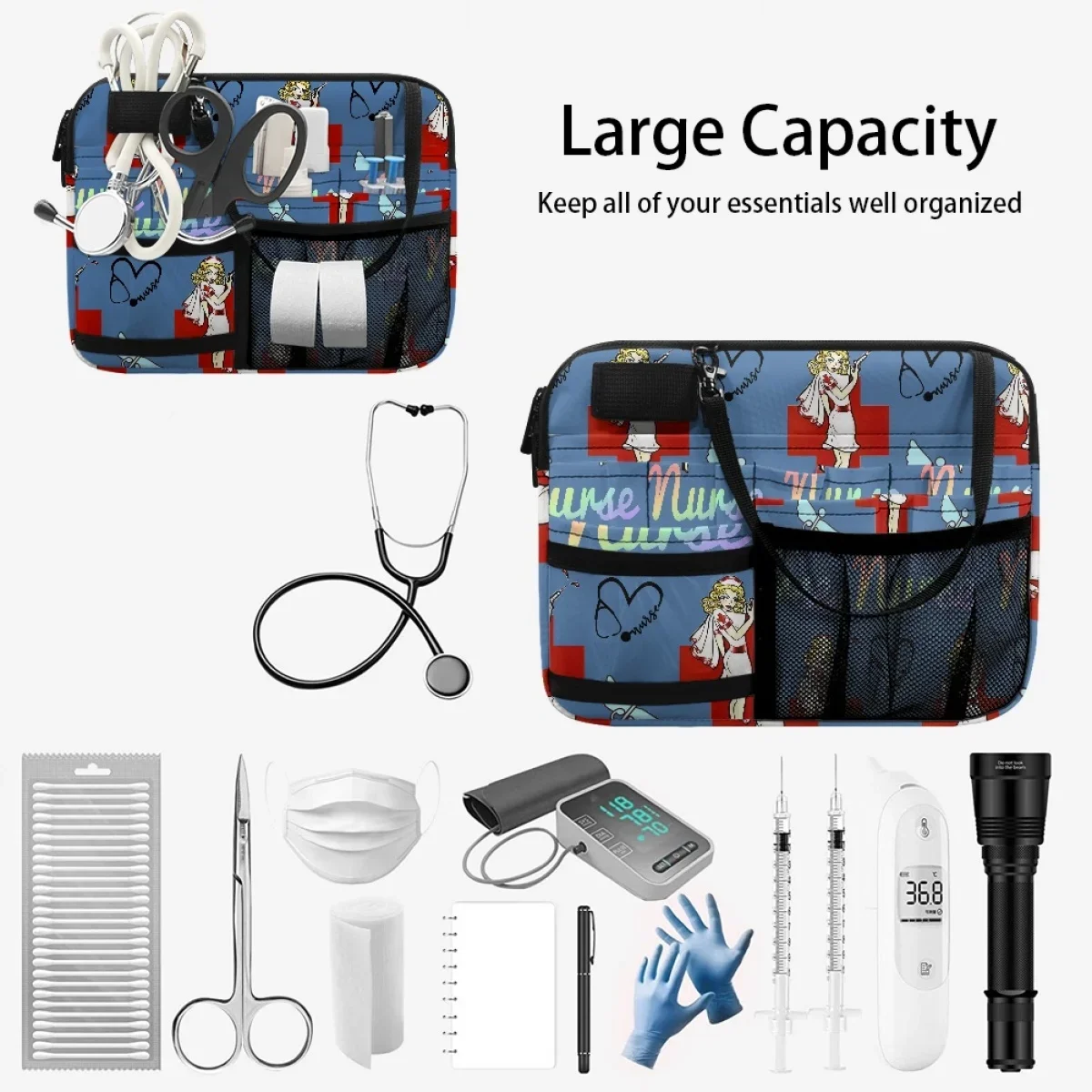 Cartoon Nurse Print Multi Pocket Waist Bag, Fanny Pack ajustável, Bandagem de medicina de emergência, armazenamento feminino, Drop Ship, 2023