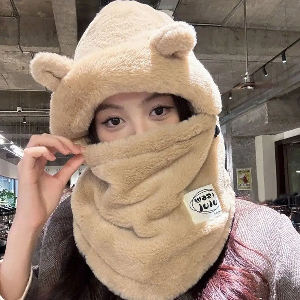 

Plush Winter Integrated Scarf Cap 4 in 1 Keep Warm Mask Woolen Hat Anti-cold Big Head Circumference Cold Proof Scarf Men