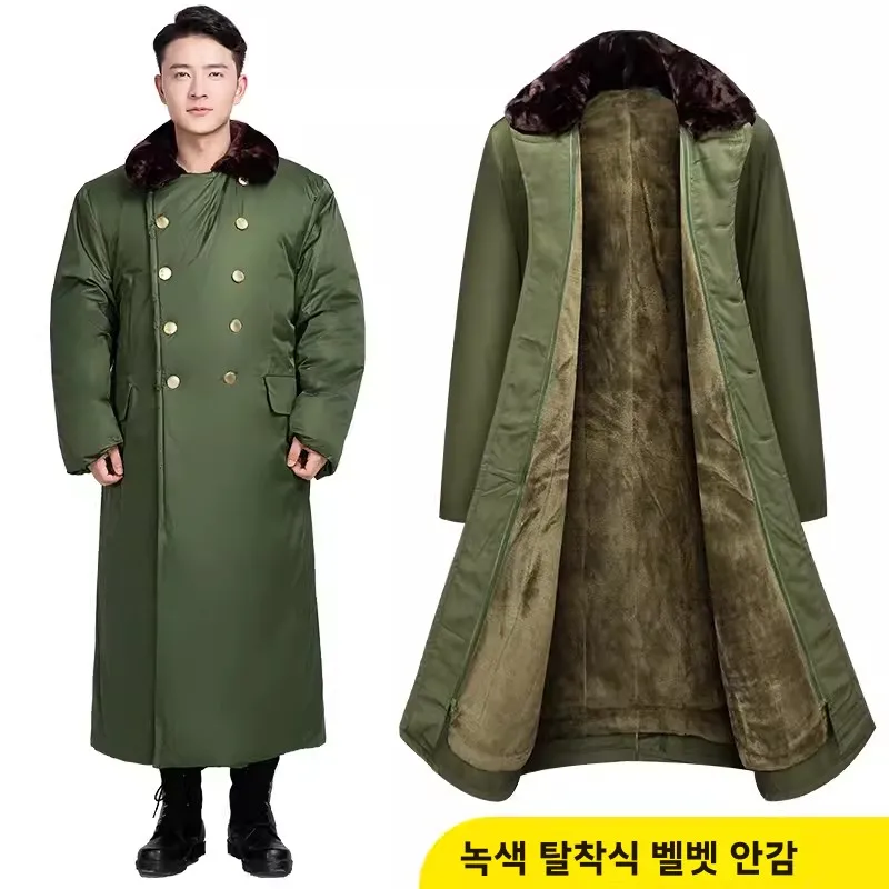 Thiened Winter Military Cotton Coat Men's Long Fce Lined Warm Cold Resistant Cotton Clothing Northeast Labor Protection ...