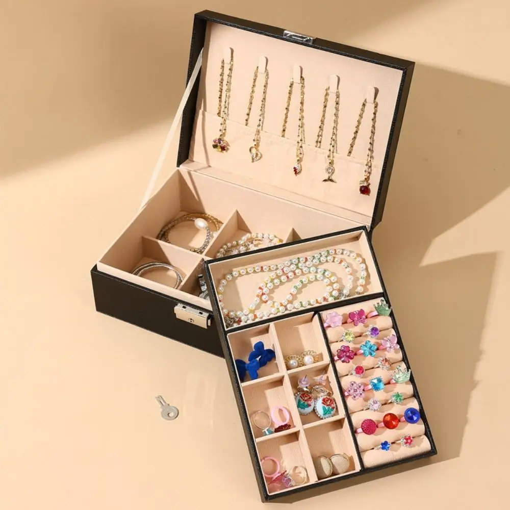 

Large Capacity Pu Leather Jewelry Box Subzone Detachable Jewelry Organizer Double Layer Necklace Bracelet Jewelry Storage Box
