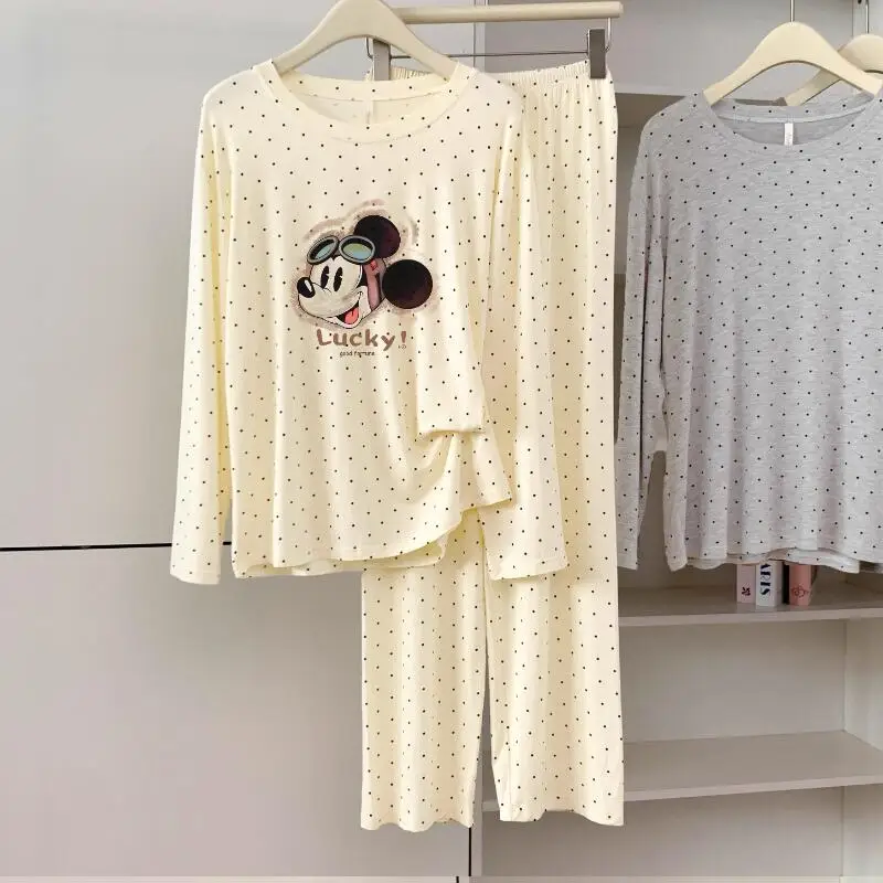 2Pcs Cute Cartoon Pajamas for Women Spring and Autumn New Skin-Friendly and Comfortable Long-Sleeved Round Neck Home Wear Set
