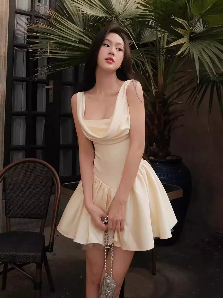 

Sexy Swinging Neck Lace-up Princess A-Line Dress Women Sleeveless Backless Slim Dresses Y2K Evening Party Cocktail Birthday Gown