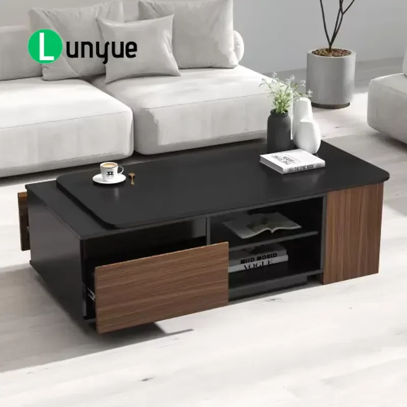 Retractable Coffee Table Adjustable Length Wooden Center Table with 2 Storage Drawers Large Rectangular Living Room Furniture