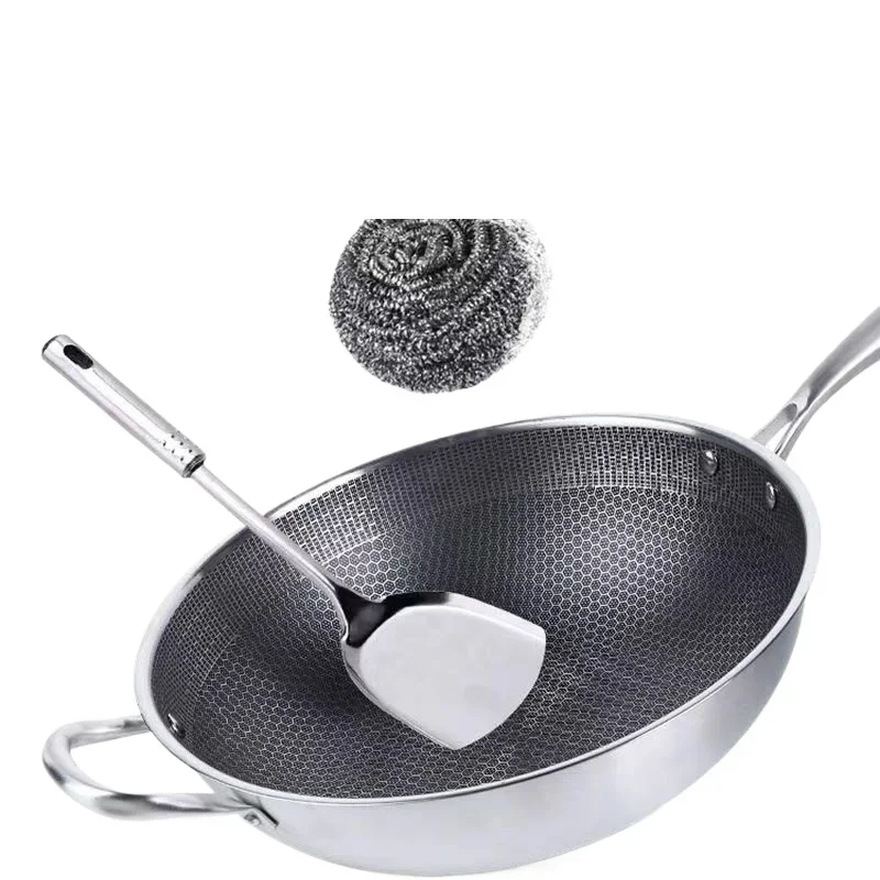 32cm Frying Pan,Stainless Steel Skillet Nonstick Fry Pans Chefs Pans Wok Pan for Gas Electric Induction Ceramic Stoves